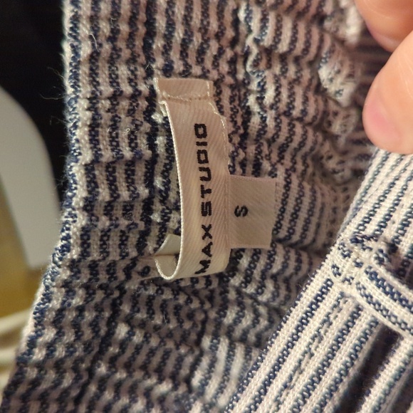Max Studio Blue + White Striped Linen-Blend Pants Cuffed Belted Women's Size S - Picture 3 of 5